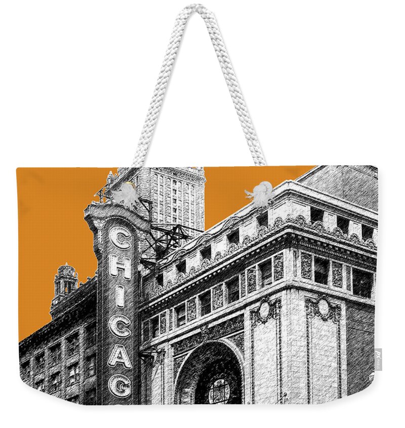 Architecture Weekender Tote Bag featuring the digital art Chicago Theater - Dark Orange by DB Artist