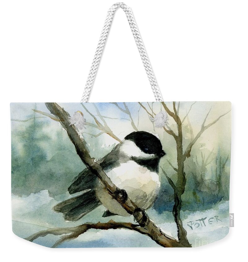 Chickadee Weekender Tote Bag featuring the painting Chickadee by Virginia Potter