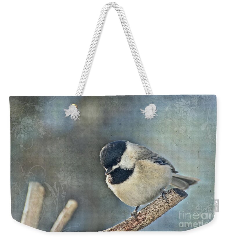 Nature Weekender Tote Bag featuring the photograph Chickadee with texture by Debbie Portwood