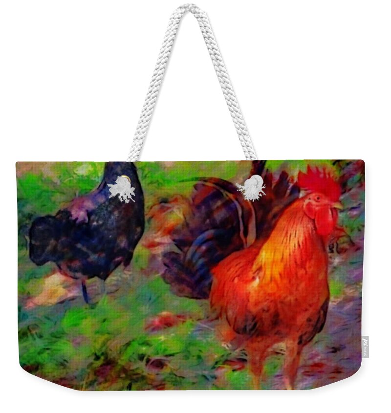 Sharkcrossing Weekender Tote Bag featuring the painting S Chickens at Altona Lagoon - Square by Lyn Voytershark