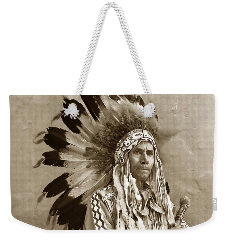 Red Weekender Tote Bag featuring the photograph Chief Red Eagle Carmel California circa 1940 by Monterey County Historical Society