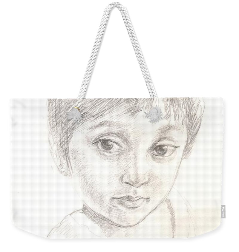 Sweet Kid Weekender Tote Bag featuring the drawing Child by Asha Sudhaker Shenoy