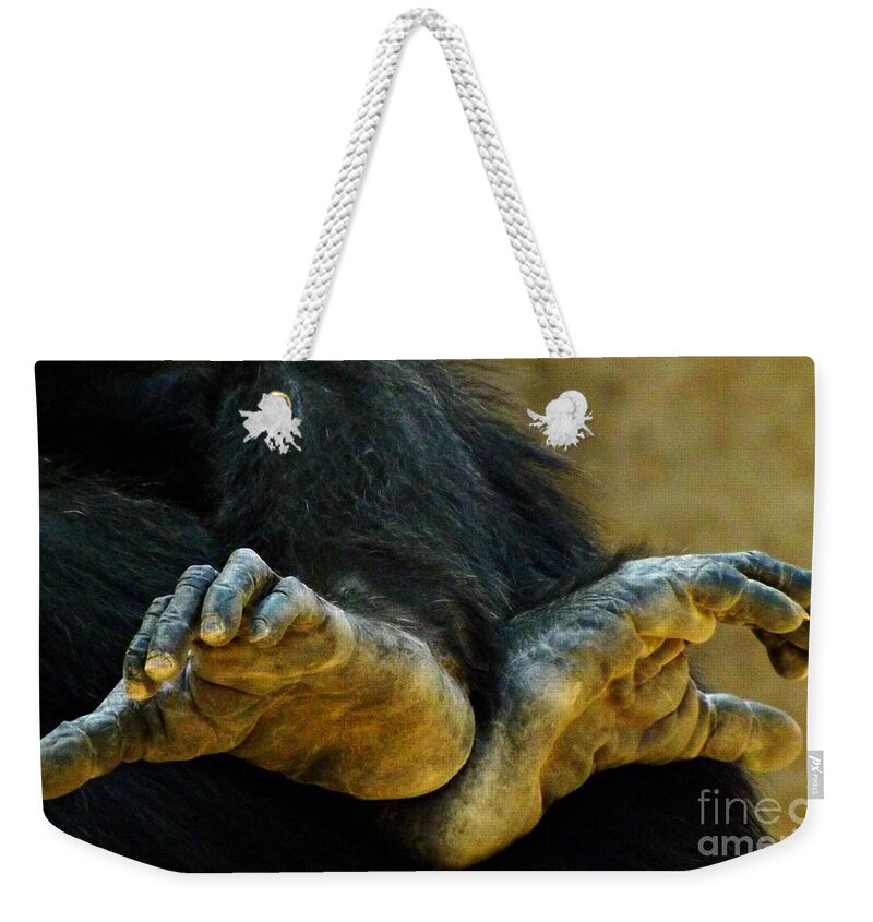 Chimpanzee Weekender Tote Bag featuring the photograph Chimpanzee Feet by Clare Bevan