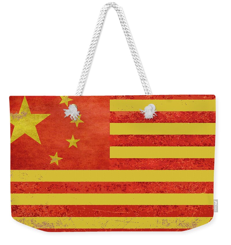China Flag Weekender Tote Bag featuring the painting Chinese American Flag by Tony Rubino