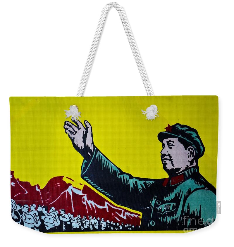 Mao Weekender Tote Bag featuring the photograph Chinese communist propaganda poster art with Mao Zedong Shanghai China by Imran Ahmed