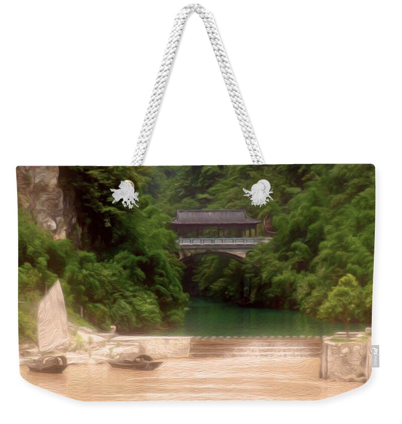 China Weekender Tote Bag featuring the photograph Chinese Covered Bridge by Tracy Winter