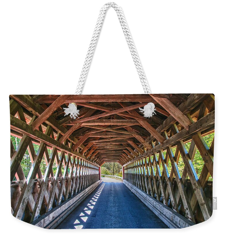 Arlington Vt Weekender Tote Bag featuring the photograph Chiselville Bridge by Guy Whiteley