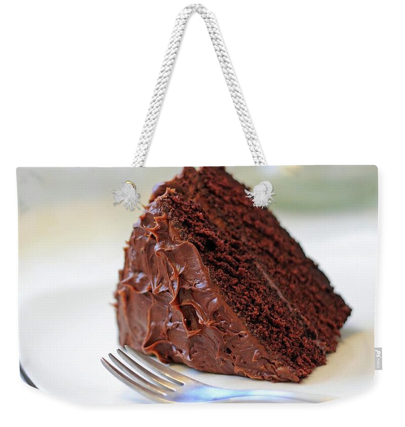 Unhealthy Eating Weekender Tote Bag featuring the photograph Chocolate Cake by Susan Thompson Photography