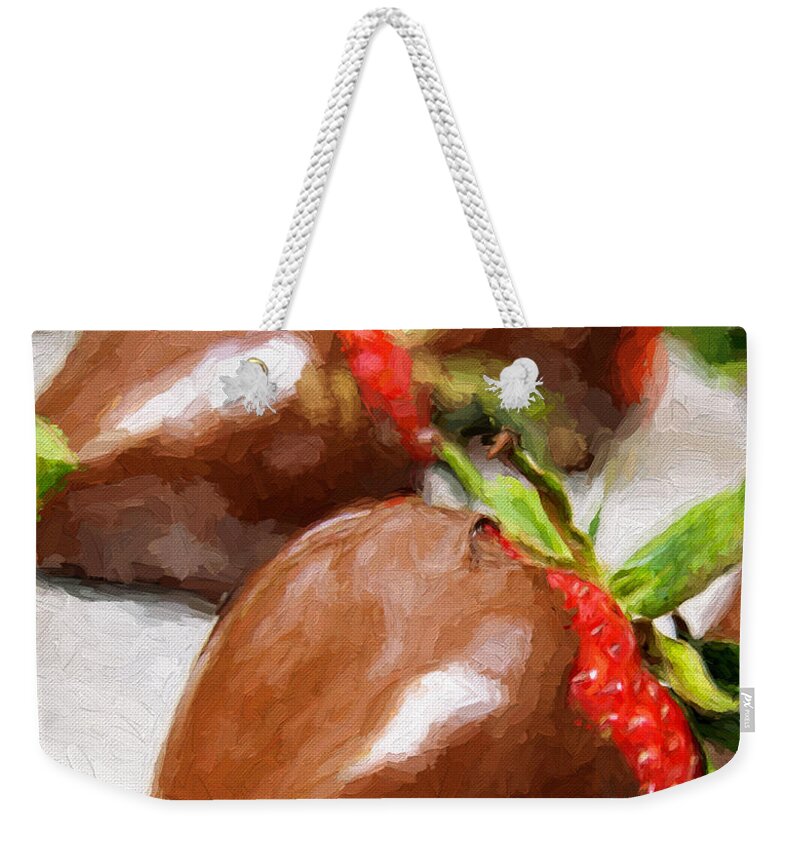 Andee Design Strawberries Weekender Tote Bag featuring the photograph Chocolate Covered Strawberries Painterly 1 by Andee Design
