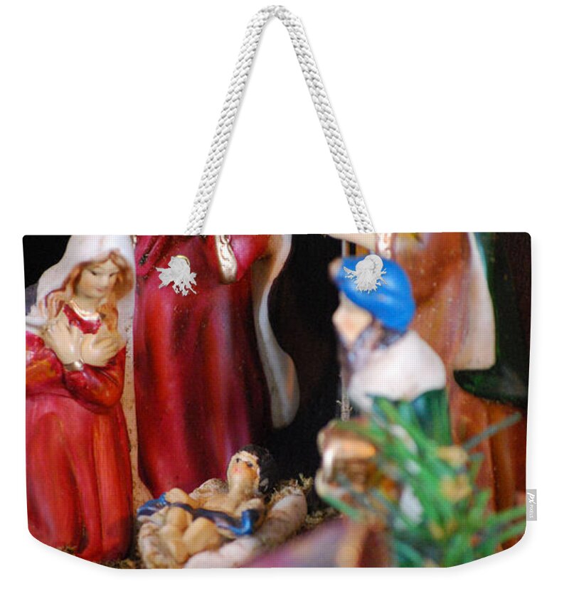Christmas Greeting Weekender Tote Bag featuring the photograph Christ is Born by Sharon Elliott