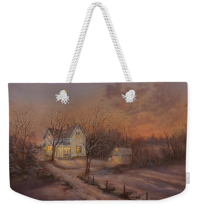  Christmas Weekender Tote Bag featuring the painting Christmas at the Farm by Tom Shropshire