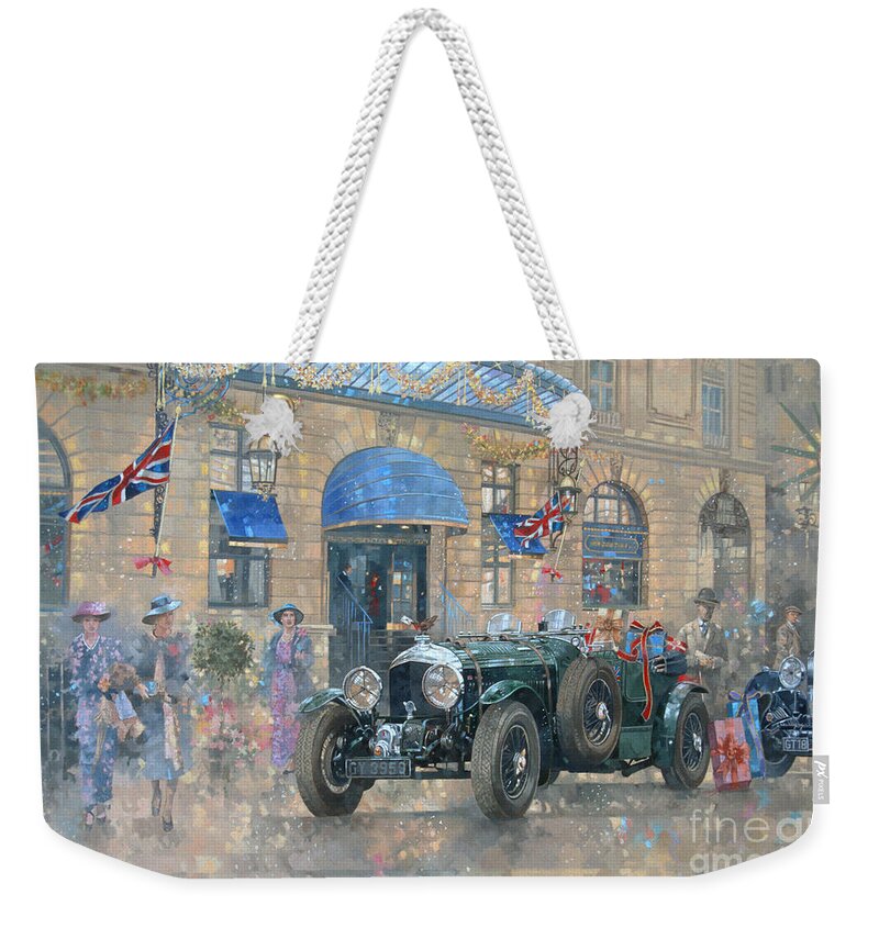 Rolls Royce Weekender Tote Bag featuring the painting Christmas at the Ritz by Peter Miller
