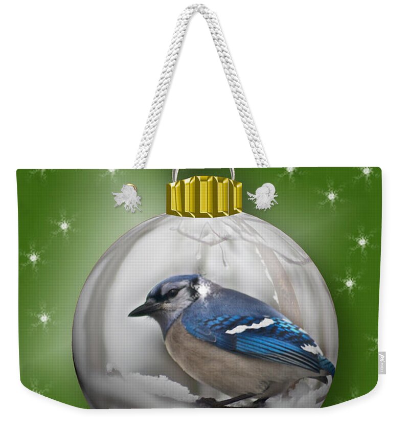 Christmas Weekender Tote Bag featuring the photograph Christmas Card Blue Jay 2 by Michael Peychich