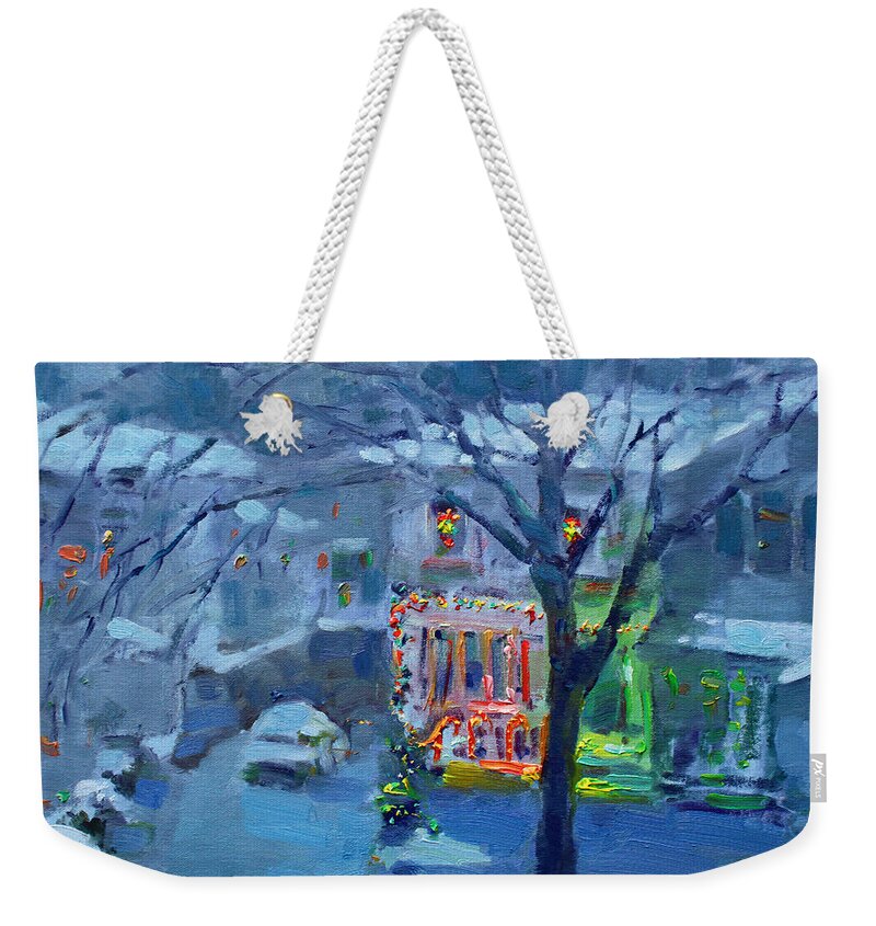 Christmas Eve Weekender Tote Bag featuring the painting Christmas Eve by Ylli Haruni