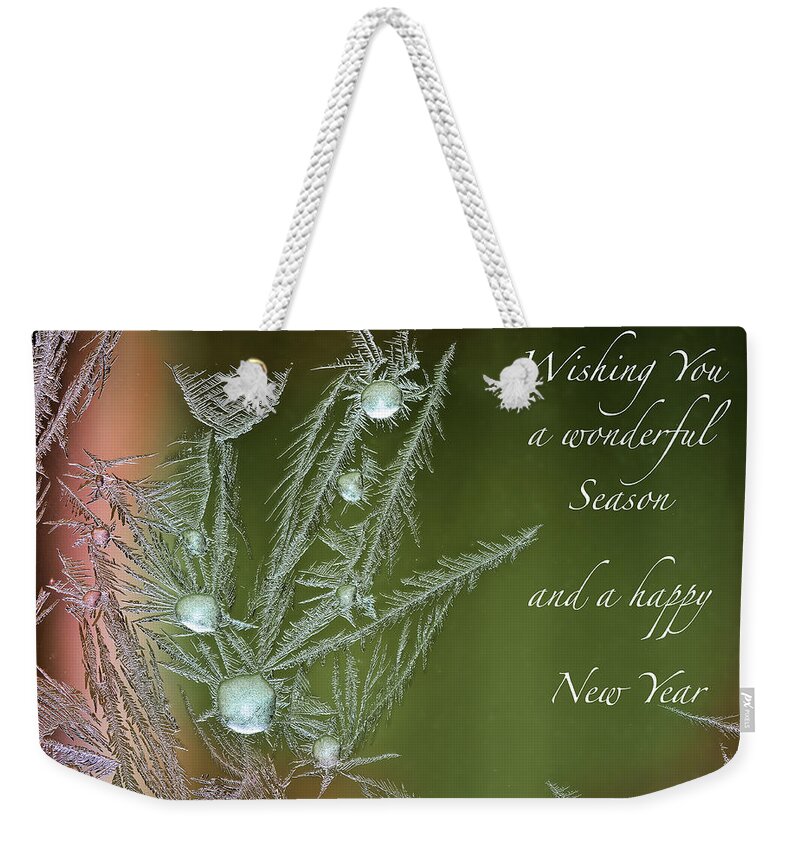 Ice Flower Weekender Tote Bag featuring the mixed media Christmas greeting card Ice flowers by Peter V Quenter