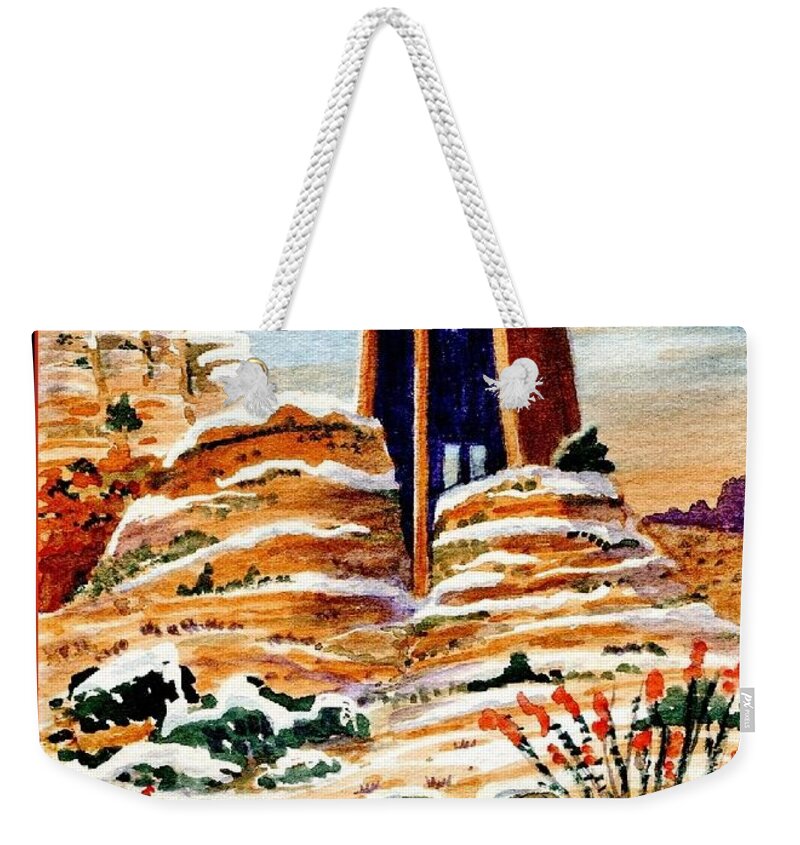 Chapel Of The Holy Cross Weekender Tote Bag featuring the painting Christmas In Sedona by Marilyn Smith