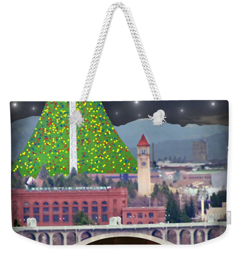 Christmas Weekender Tote Bag featuring the digital art Christmas In Spokane by Mark Armstrong