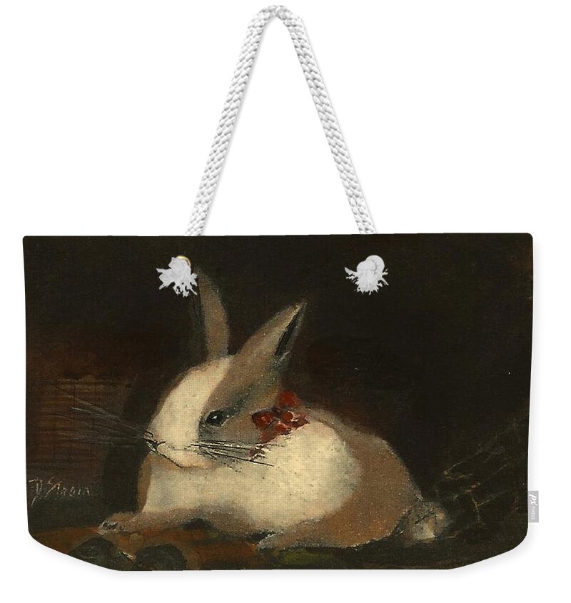 Fine Art America.com Weekender Tote Bag featuring the painting Christmas Rabbit by Diane Strain