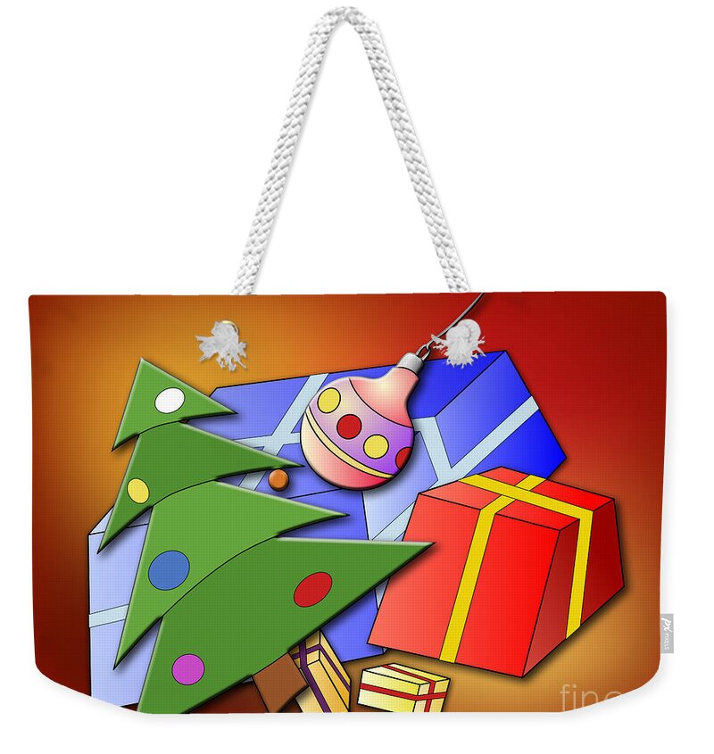 Christmas Weekender Tote Bag featuring the digital art Christmas tree and Christmas presents by Michal Boubin