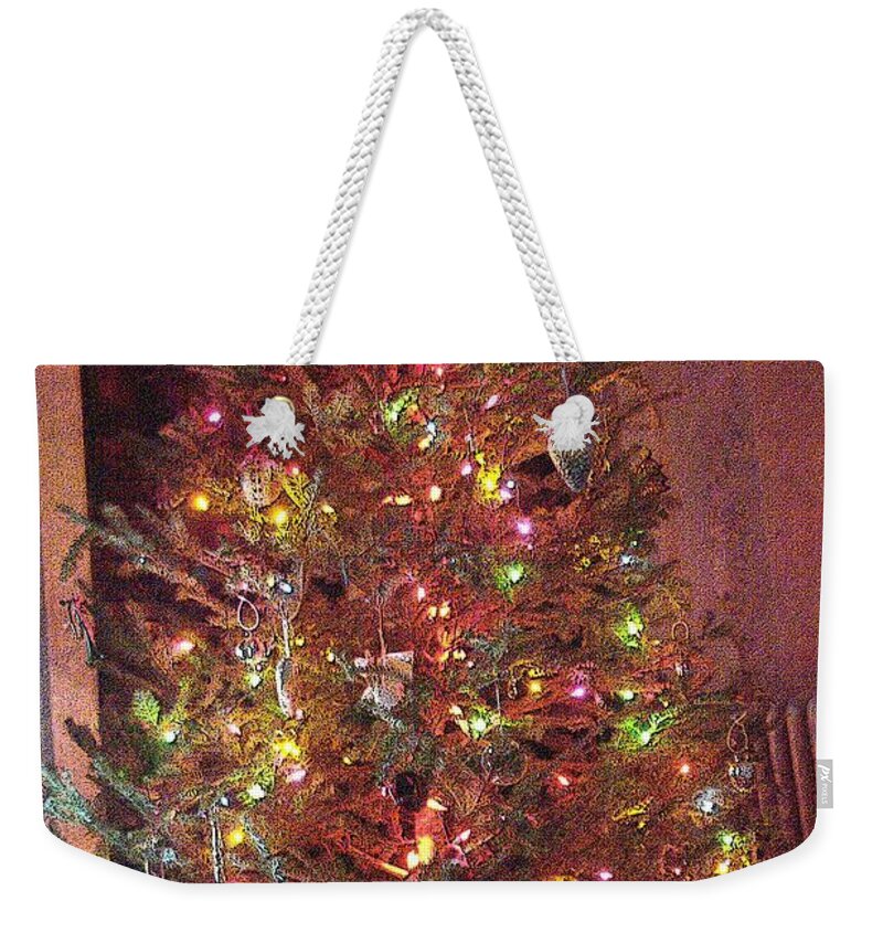Red Weekender Tote Bag featuring the photograph Christmas Tree Memories, Red by Carol Whaley Addassi