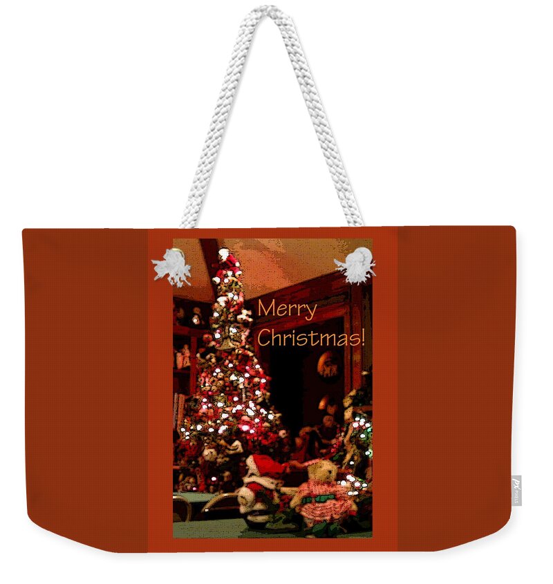 Merry Weekender Tote Bag featuring the photograph Christmas Tree Santa 22000 by Jerry Sodorff