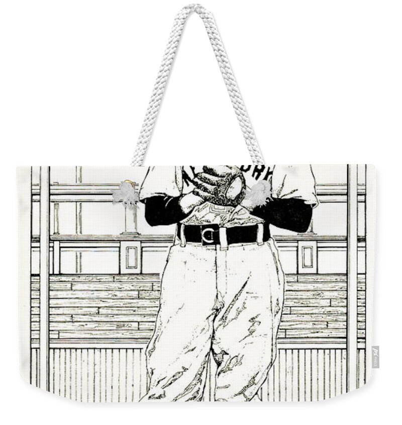 Christy Mathewson Weekender Tote Bag featuring the drawing Christy Mathewson by Ira Shander