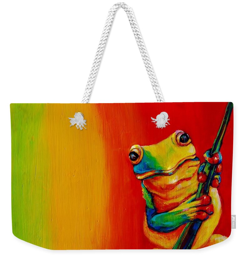 Frog Weekender Tote Bag featuring the painting Chroma Frog by Jean Cormier