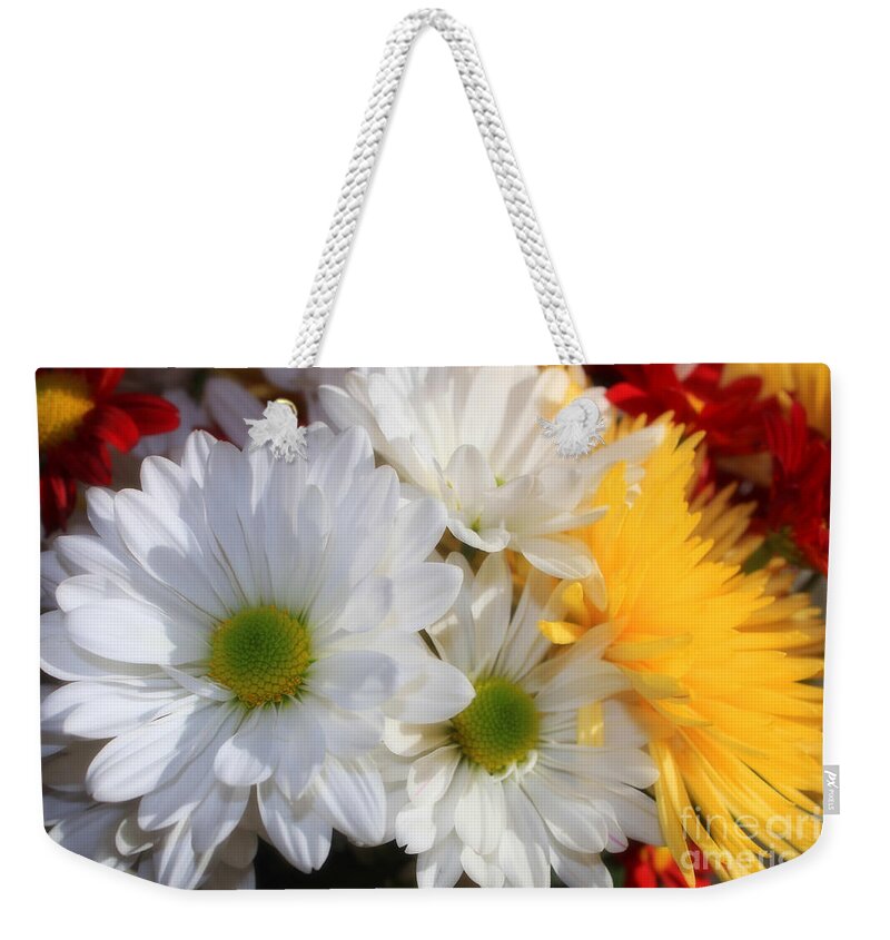 Chrsysanthemums Weekender Tote Bag featuring the photograph Chrysanthemum Punch by Cathy Beharriell