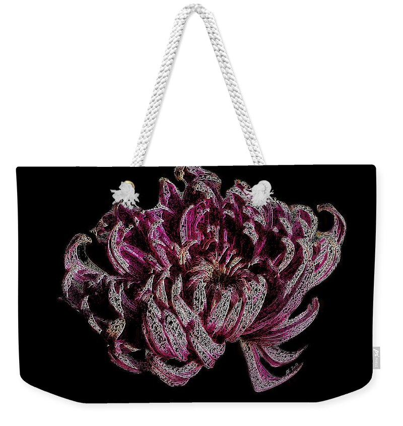 Flower Weekender Tote Bag featuring the digital art Chrysanthemum Scribble by Stephanie Grant