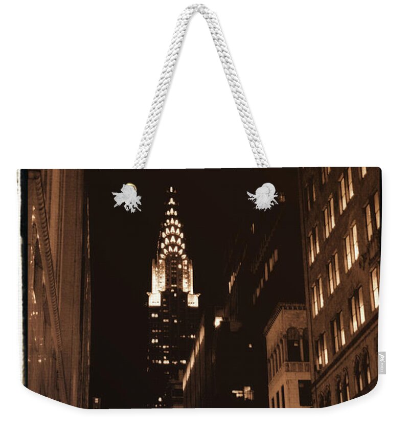 New York Weekender Tote Bag featuring the photograph Chrysler Building by Donna Blackhall