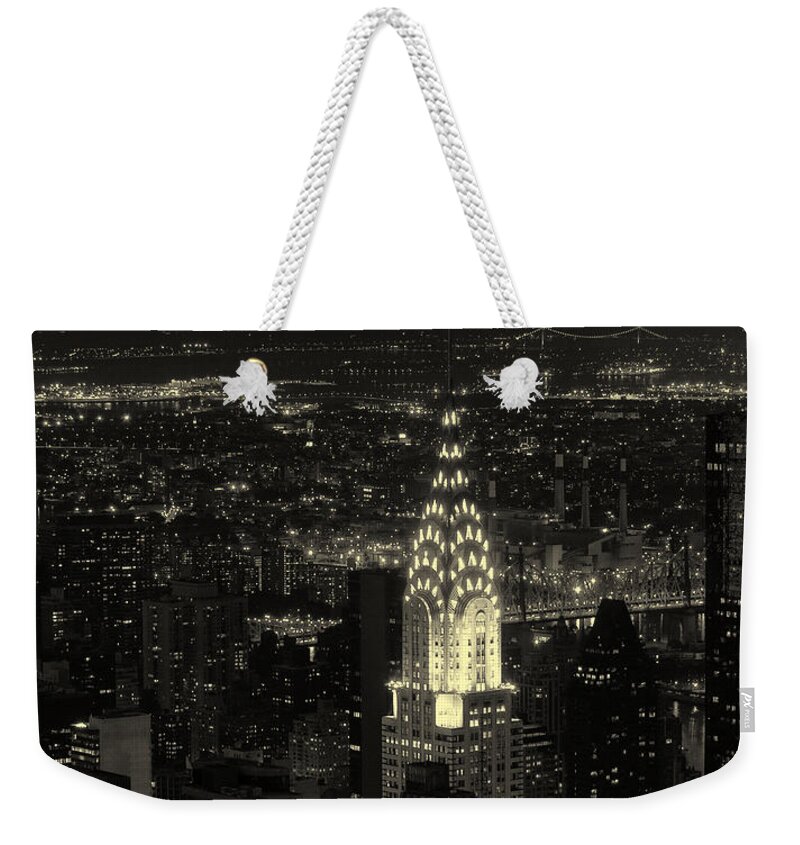 Nyc Weekender Tote Bag featuring the photograph Chrysler Building Nyc Panoramic by Joseph Hedaya