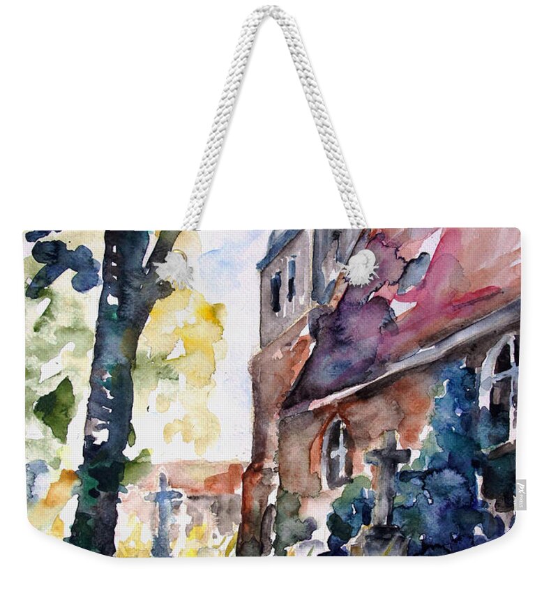 Summer Weekender Tote Bag featuring the painting Church Cemetery In Buchholz by Barbara Pommerenke