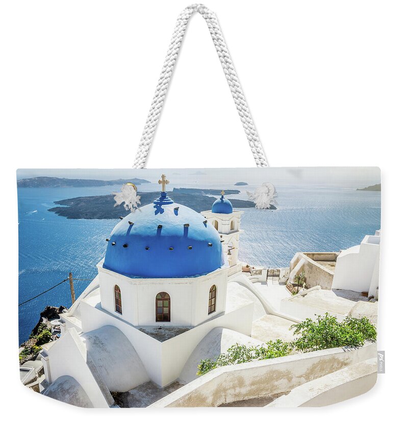 Scenics Weekender Tote Bag featuring the photograph Church In Santorini, Greece by Mlenny