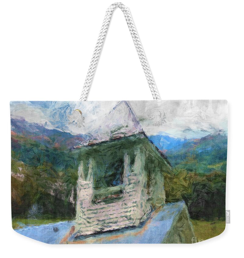 Church Weekender Tote Bag featuring the digital art Church In The Mountains by Phil Perkins