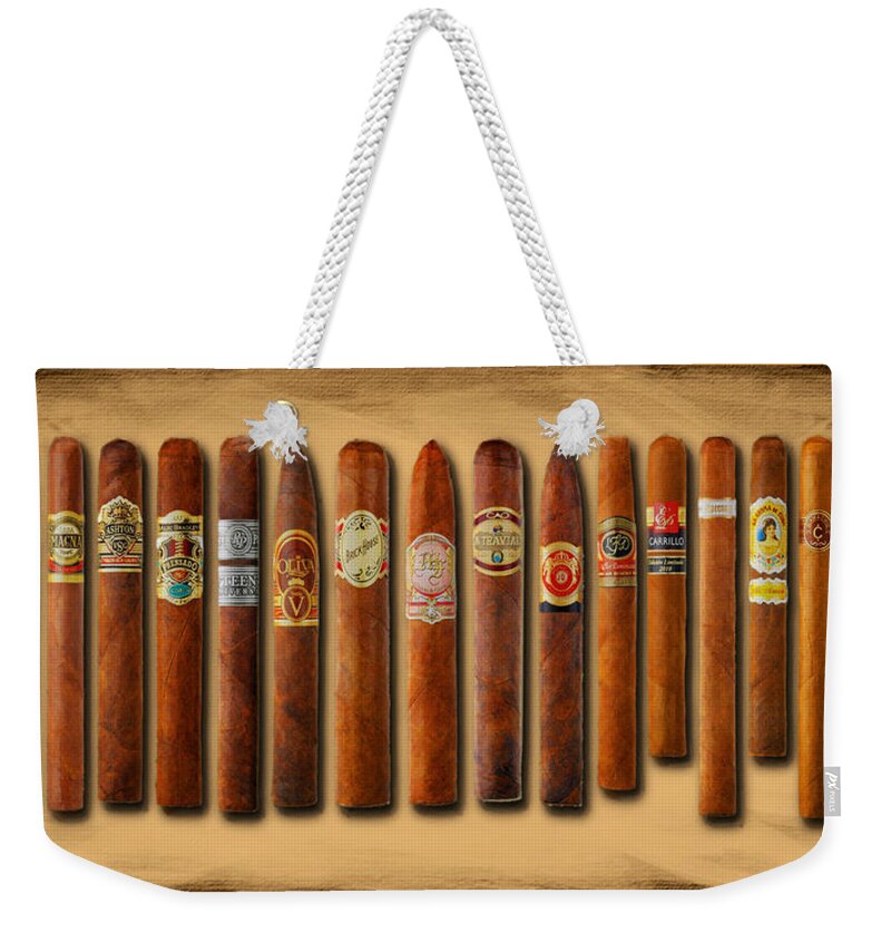 Cigar Weekender Tote Bag featuring the painting Cigar Sampler Painting by Tony Rubino