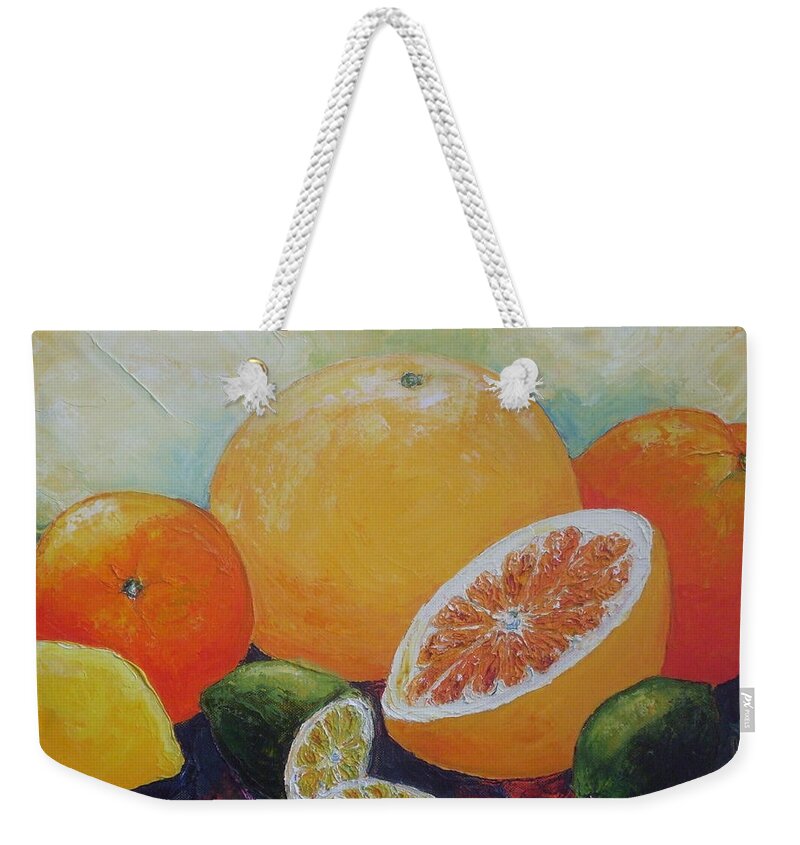 Citrus Weekender Tote Bag featuring the painting Citrus Splash by Paris Wyatt Llanso