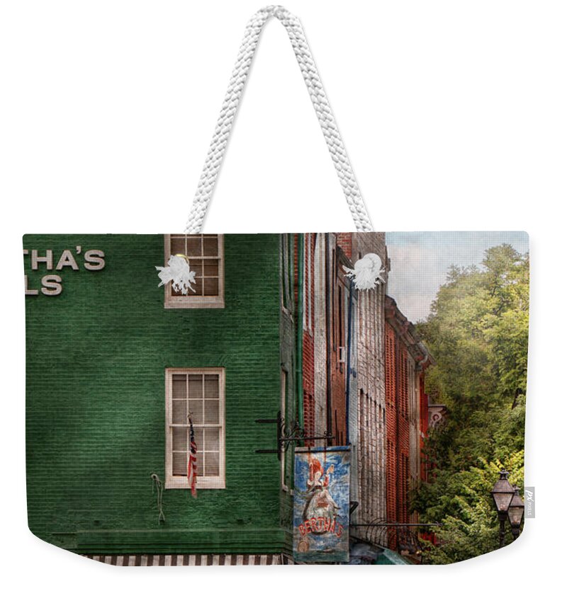 Baltimore Weekender Tote Bag featuring the photograph City - Baltimore - Fells Point MD - Bertha's and The Greene Turtle by Mike Savad