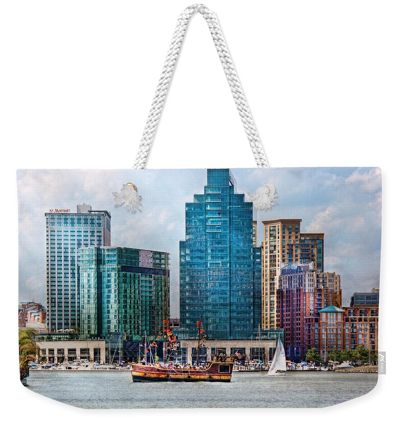 Maryland Weekender Tote Bag featuring the photograph City - Baltimore MD - Harbor east by Mike Savad