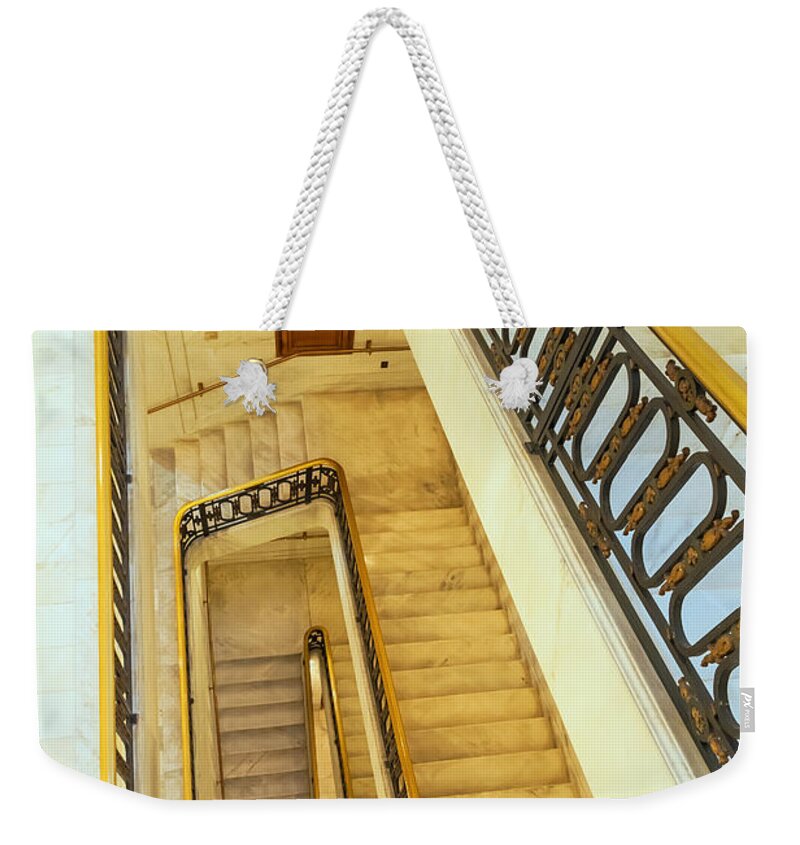 City Weekender Tote Bag featuring the photograph City Hall Stairway by Jonathan Nguyen