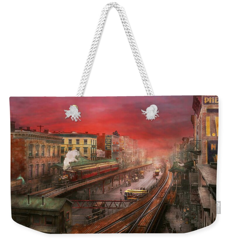 Self Weekender Tote Bag featuring the photograph City - NY - Rush hour traffic - 1900 by Mike Savad