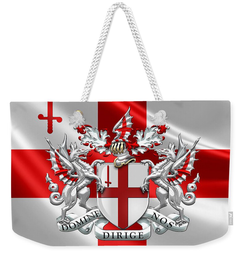 'cities Of The World' Collection By Serge Averbukh Weekender Tote Bag featuring the digital art City of London - Coat of Arms over Flag by Serge Averbukh