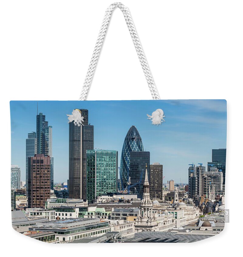 Central Bank Weekender Tote Bag featuring the photograph City Of London Square Mile Financial by Fotovoyager