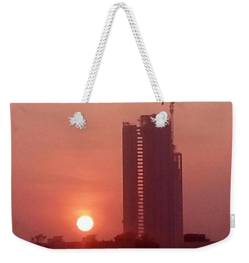 City Sunset Weekender Tote Bag featuring the painting City Sunset 2 by Usha Shantharam