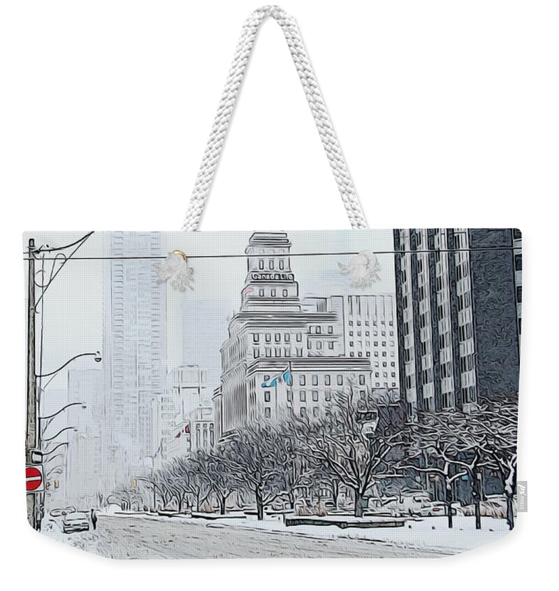 Cityscape Weekender Tote Bag featuring the photograph City in Winter by Yvonne Wright