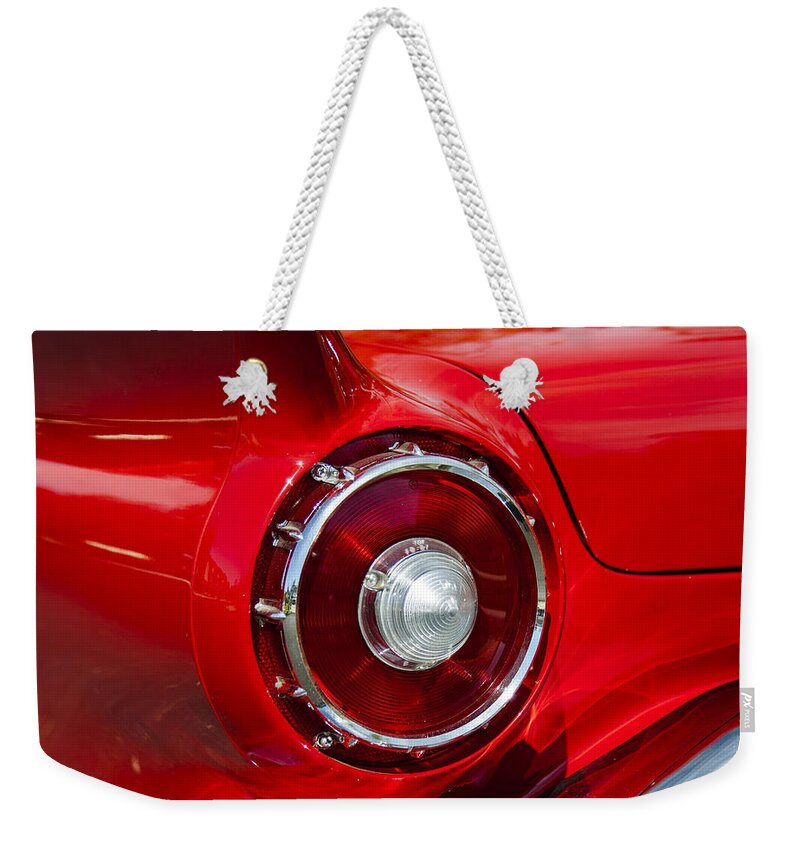 1957 Ford Thunderbird Car Photographs Photography Weekender Tote Bag featuring the photograph 1957 Ford Thunderbird Classic Car by Jerry Cowart
