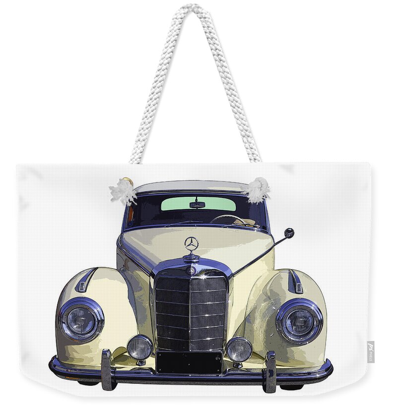Mercedes Benz 300 Weekender Tote Bag featuring the photograph Classic White Mercedes Benz 300 by Keith Webber Jr