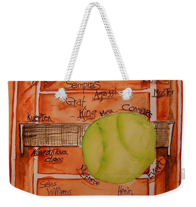 Tennis Weekender Tote Bag featuring the painting Clay Courters by Elaine Duras