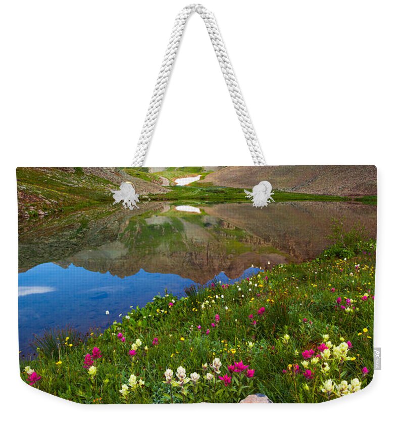 Wildflowers Weekender Tote Bag featuring the photograph Clear Lake Morning by Darren White