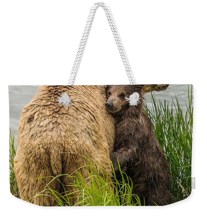 Alaska Weekender Tote Bag featuring the photograph Clinging to mom by Joan Wallner