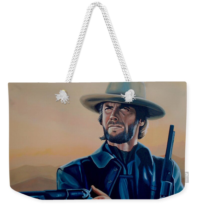 Clint Eastwood Weekender Tote Bag featuring the painting Clint Eastwood Painting by Paul Meijering